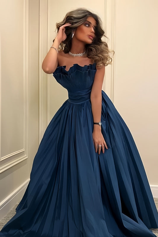 Blue Prom Dress, Strapless Evening Dress, Sleeveless Party Dress, A-Line Birthday Dress,AST1697