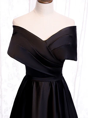 New Elegant A Line Off the Shoulder Fold Black Stain Long Prom Dresses with Corset Back, Formal Evening Dresses GG080