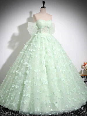 New Gorgeous A Line Off The Shoulder Mint Green Long Prom Dresses with Butterfly, Formal Evening Dresses, Mint Green Ball Gown GG097
