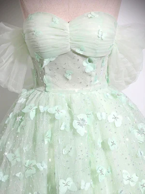 New Gorgeous A Line Off The Shoulder Mint Green Long Prom Dresses with Butterfly, Formal Evening Dresses, Mint Green Ball Gown GG097