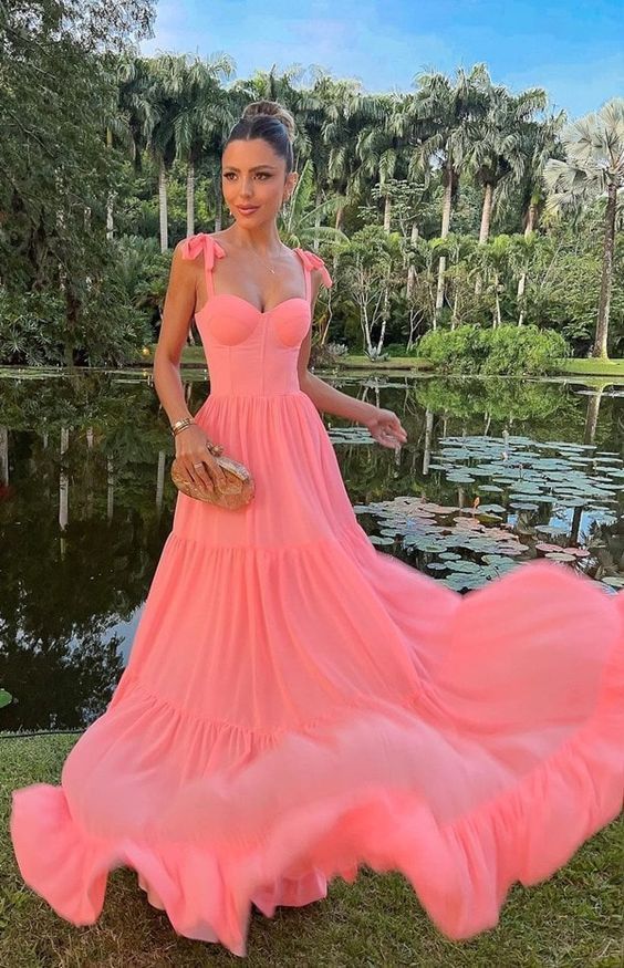 Elegant A Line Spaghetti Straps Dark Peach Satin Long Prom Dress,Evening Dress GG1016