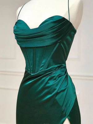 New Mermaid Sweetheart Neck Green Split Stain Long Prom Dresses, Green Long Formal Evening Dresses GG101