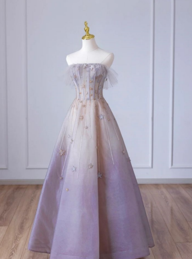 Delicate A Line Strapless Satin Applique Long Prom Dress,Evening Dress GG1026