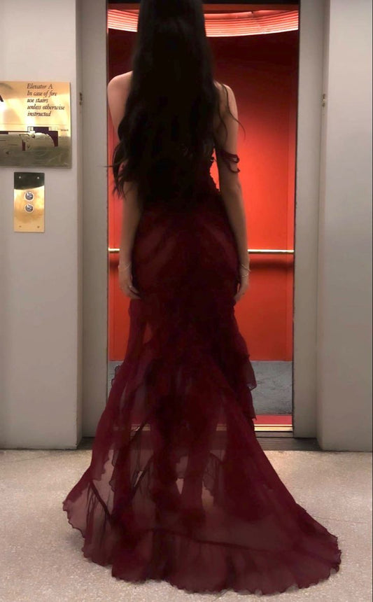 Sexy Mermaid Spaghetti Straps Off The Shoulder Chiffon Slit Long Prom Dress,Evening Dress GG1064