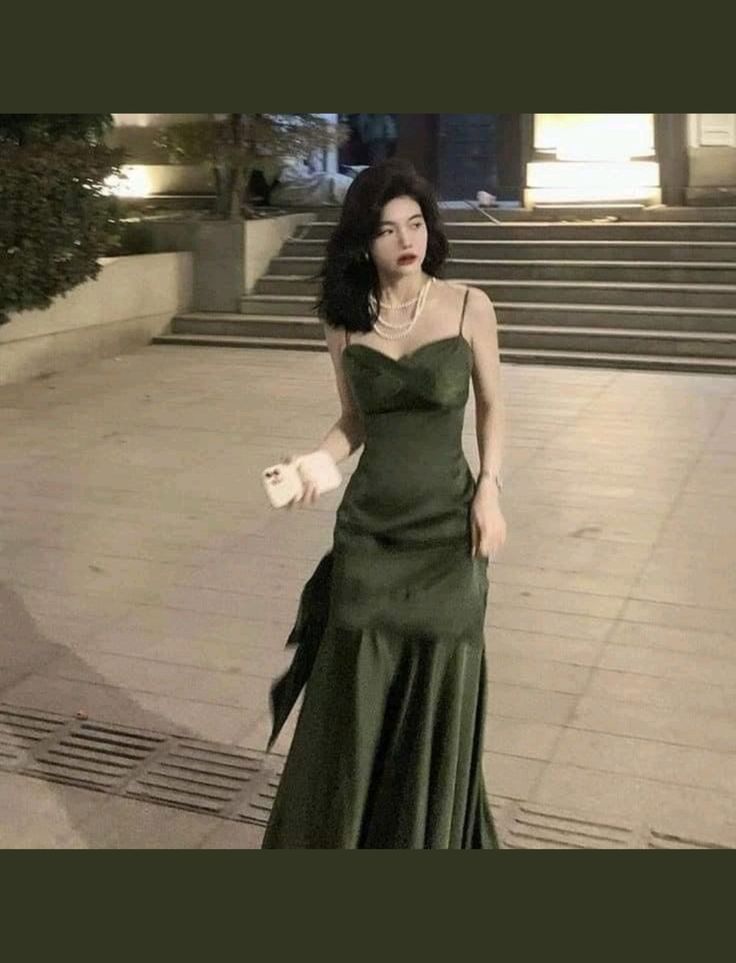 Elegant Mermaid Spaghetti Straps Green Satin Long Prom Dress,Holiday Dress,Evening Dress GG1066