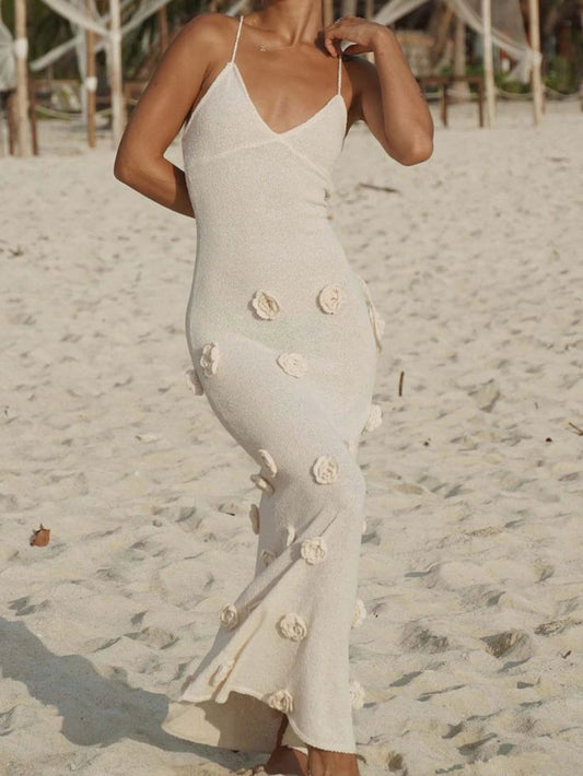 Chic Mermaid Spaghetti Straps Light Ivory Polyester Flowers Long Prom Dress,Evening Dress GG1144