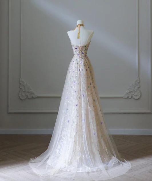 New Elegant A Line Sweetheart Light Champagne Applique Long Prom Dresses,Evening Dress GG115