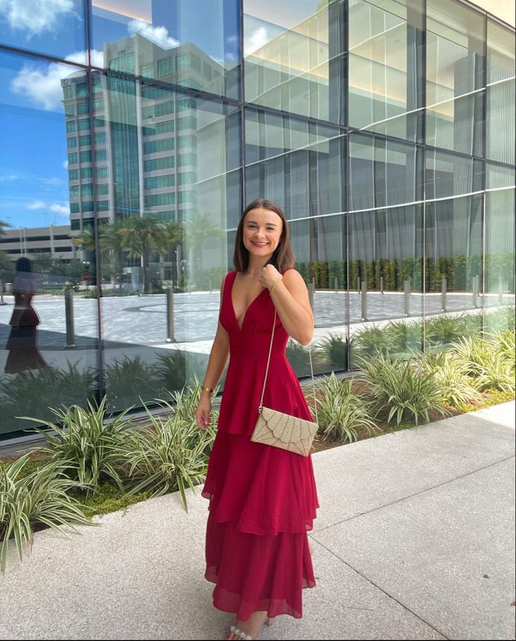 Pretty A Line V Neck Burgundy Chiffon Tiered Long Prom Dress,Evening Dress GG2153