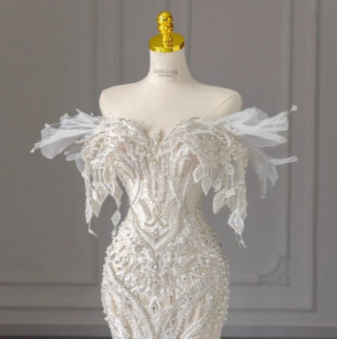 Exquisite Mermaid White Sweetheart Beading Applique Tulle Long Prom Dress, Wedding Dresses, Evening Dress GG121