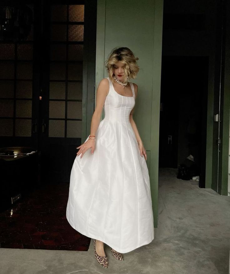 Simple A Line Square White Satin Long Prom Dress,Evening Dress GG1228