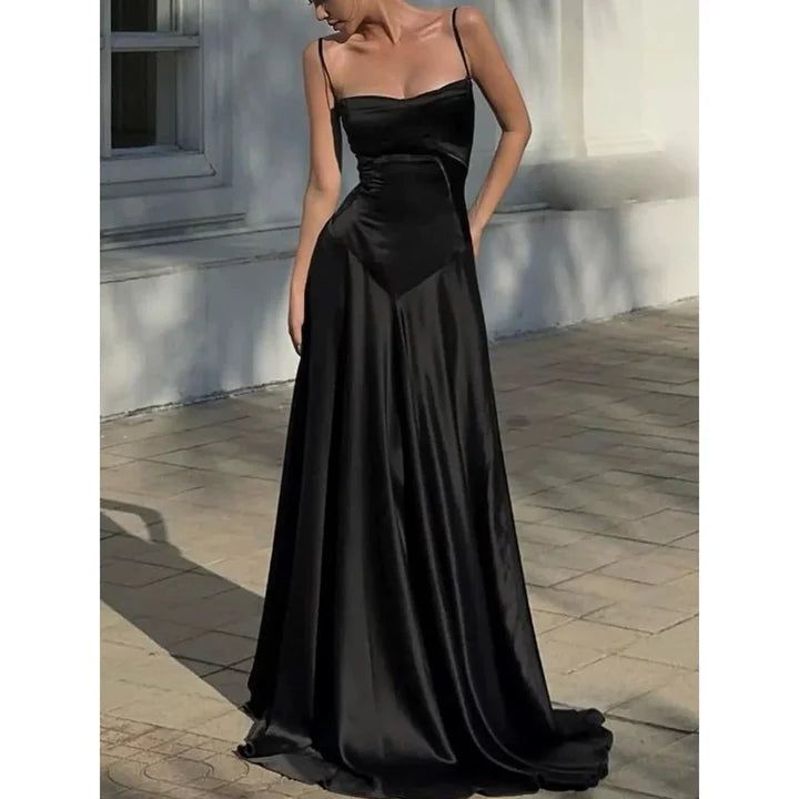 Elegant A Line Spaghetti Straps Satin Long Prom Dress,Evening Dress GG1234