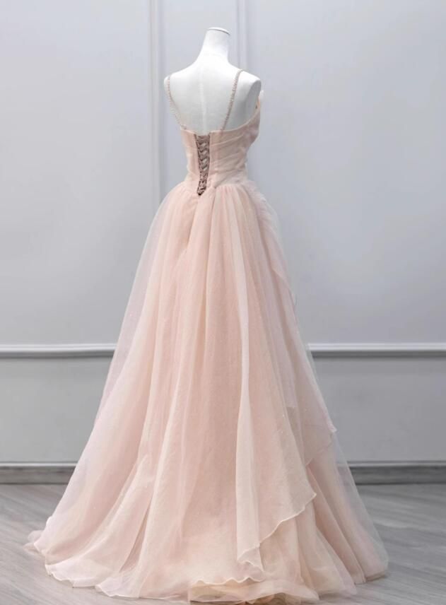 Fairy A line Spaghetti Beaded Straps Sweetheart Tulle Long Prom Dresses,Evening Dresses GG125