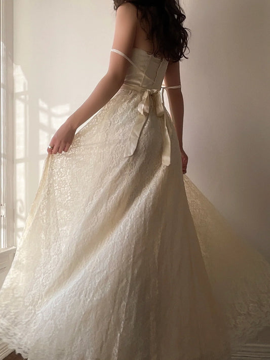 Glamorous A Line Spaghetti Straps Off White Lace Long Prom Dress,Evening Dress GG1253