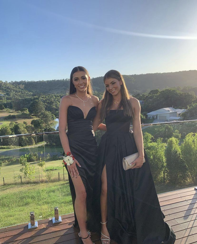 Simple A Line Strapless Black Satin Slit Long Prom Dress,Evening Dress GG1309