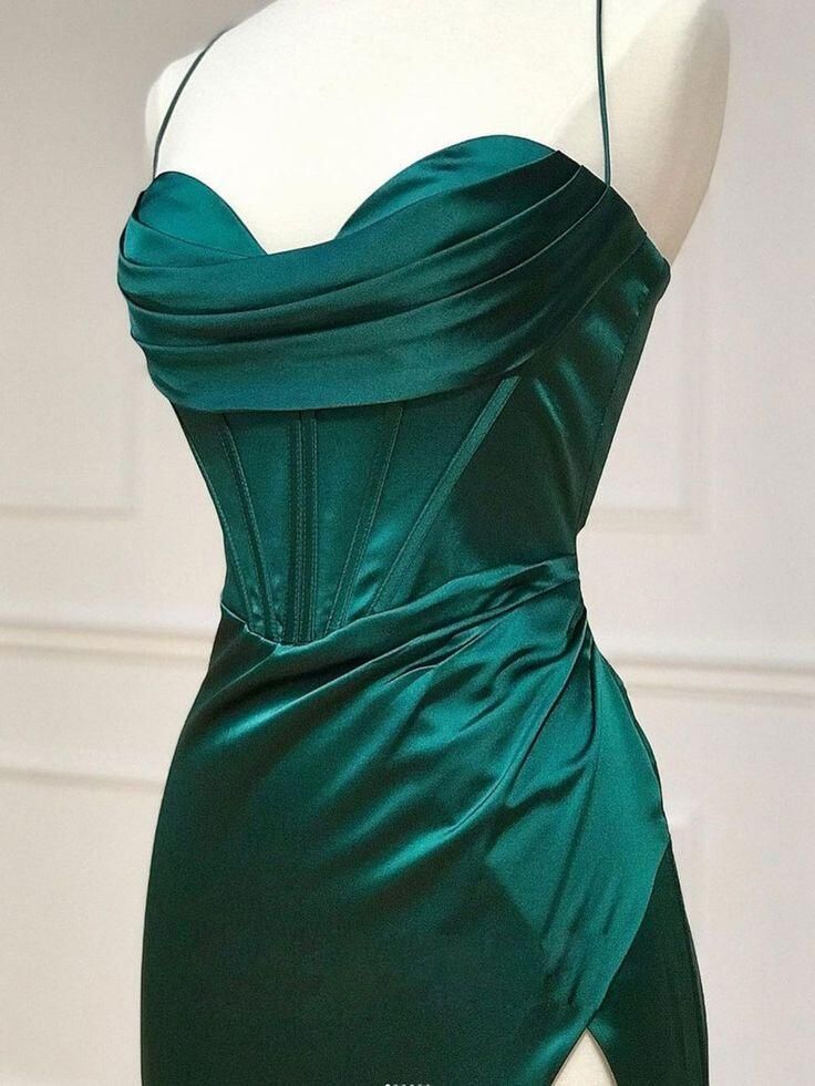 Sexy Mermaid Halter Straps Dark Green Satin Slit Long Prom Dress,Evening Dress GG1313