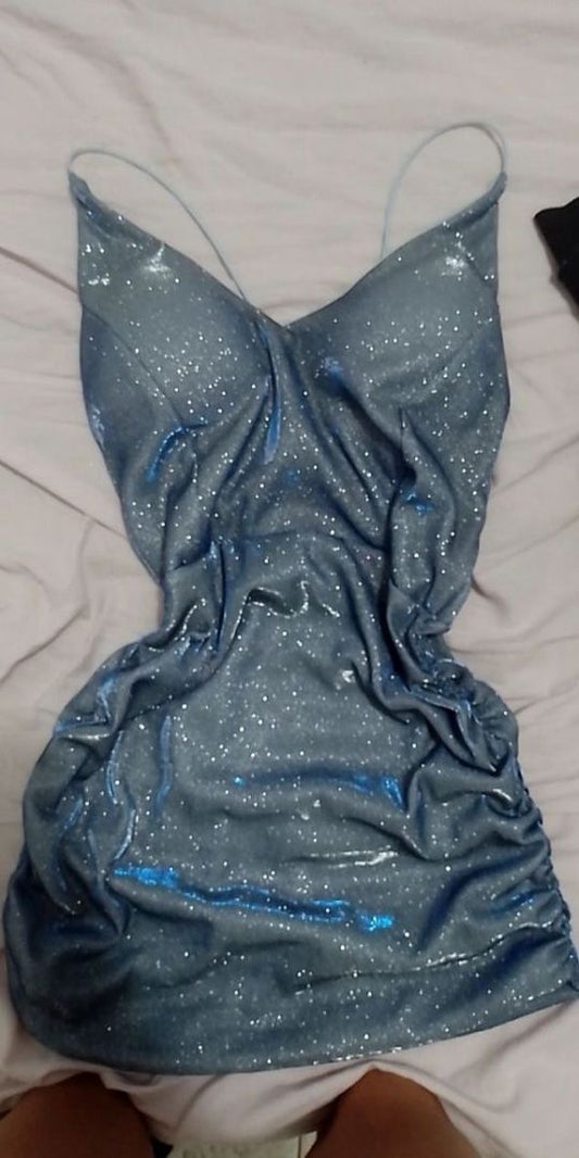 Shiny Mermaid Halter Straps Satin Sequin Short Prom Dress,Homecoming Dress,Evening Dress GG1329