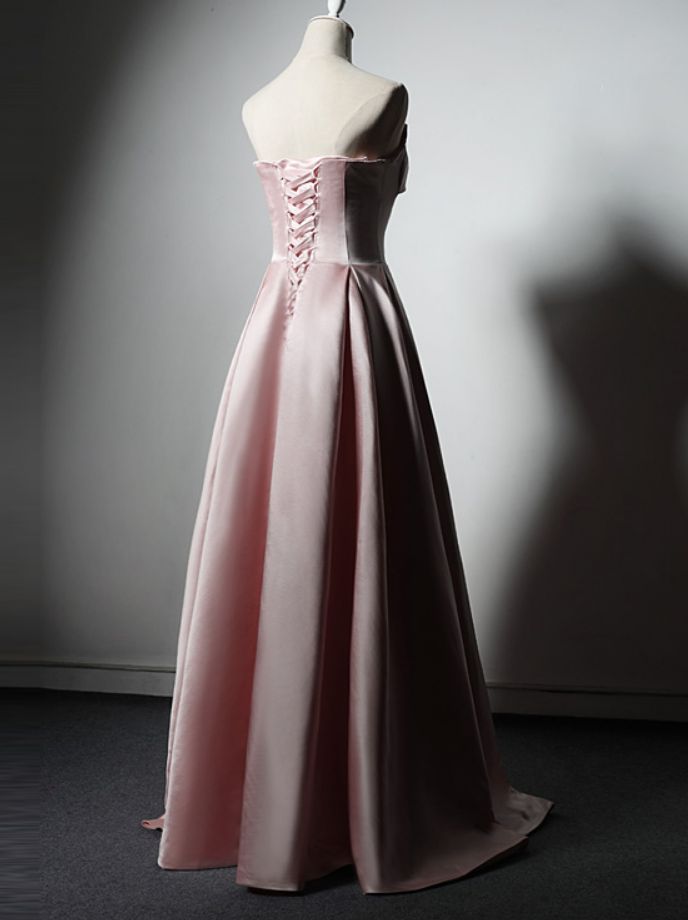 Chic A Line Strapless Satin Long Prom Dresses With Pleated Design,Evening Dresses GG139