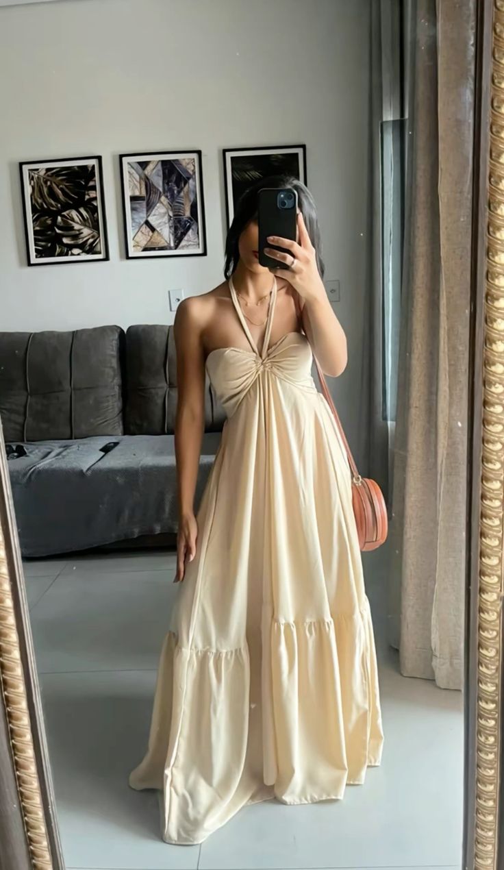Graceful A Line Halter Light Champagne Satin Long Prom Dress,Evening Dress GG1527