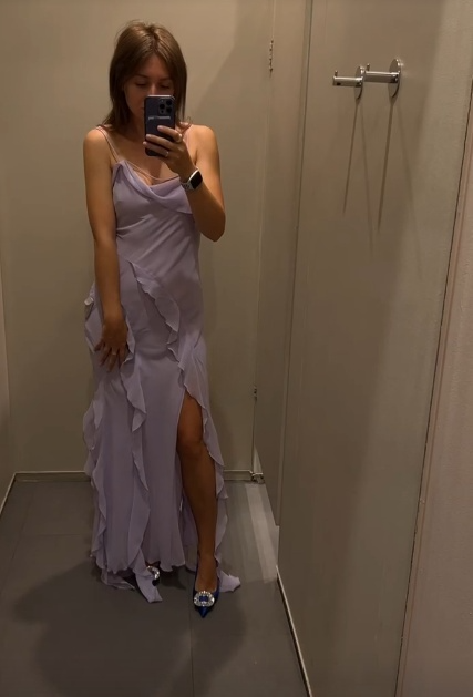 Charming Mermaid Spaghetti Straps Lilac Chiffon Ruffles Slit Long Prom Dress,Evening Dress GG1737