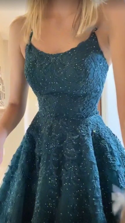 Charming A Line Spaghetti Straps Tulle Applique Beaded With Pocket Long Prom Dress,Evening Dress GG1742