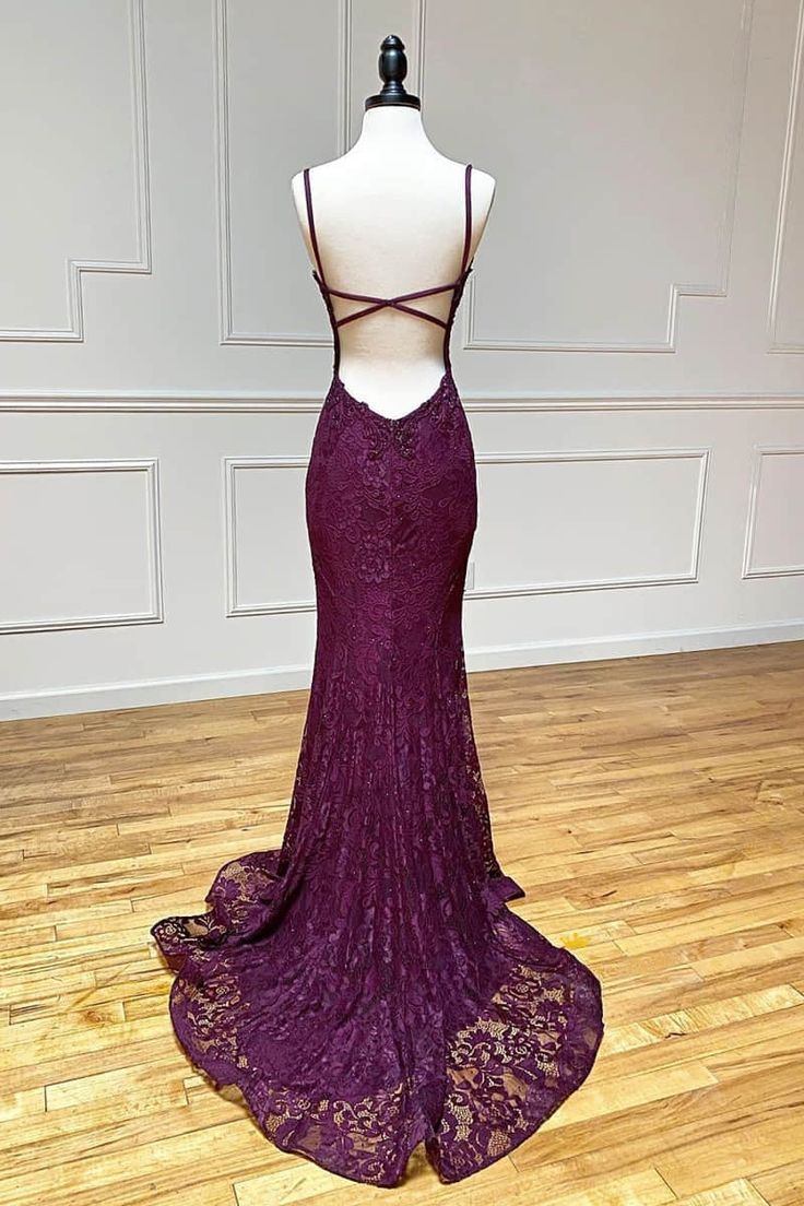 Gorgeous Mermaid Spaghetti Straps Satin Lace Beaded Slit Long Prom Dress,Evening Dress GG1745