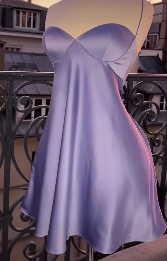 Sexy A Line Spaghetti Straps Lilac Satin Short Prom Dress,Homecoming Dress,Evening Dress GG1800