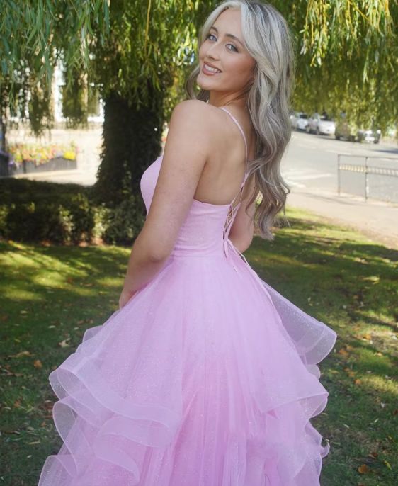 Pretty A Line Spaghetti Straps Light Pink Tulle Long Prom Dress,Evening Dress GG1822