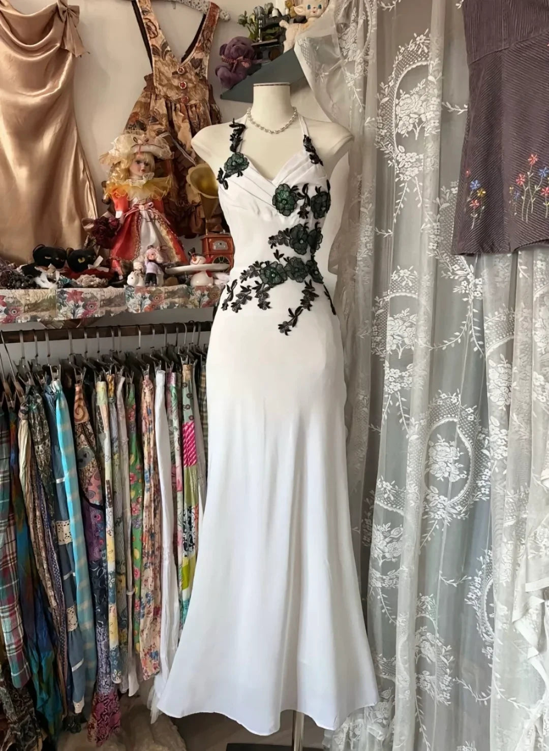 Pretty Mermaid Halter White Chiffon Applique Long Prom Dress,Evening Dress GG1871