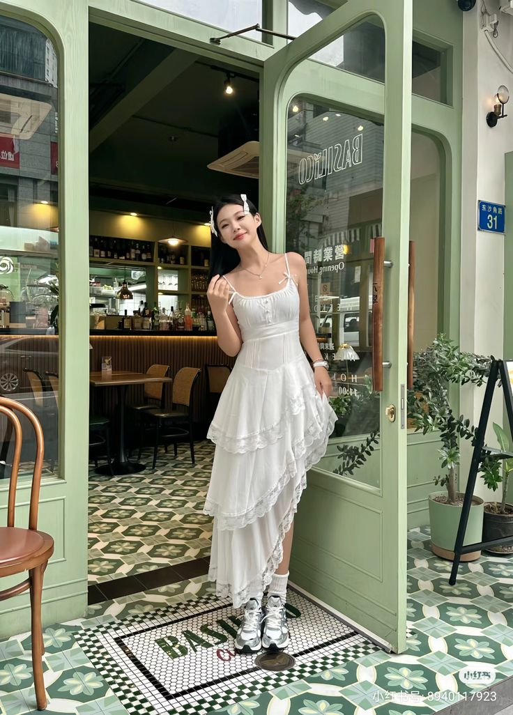 Chic A Line Spaghetti Straps White Chiffon Lace Tiered Long Prom Dress,Evening Dress GG1931