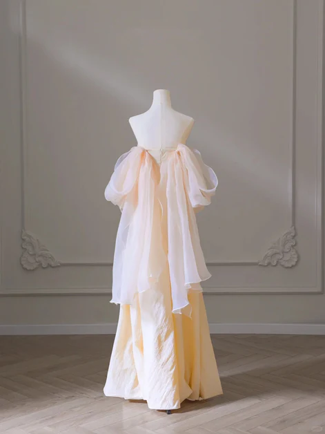 Elegant A-line Off The Shoulder Taffeta Champagne Long Formal Dress Prom Dress, Evening Dress GG193