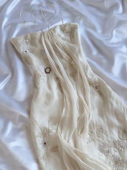 Pretty A Line Spaghetti Straps Light Ivory Chiffon Applique Long Prom Dress,Evening Dress GG1948