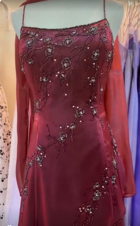 Elegant A Line Spaghetti Straps Burgundy Chiffon Beaded Long Prom Dress,Evening Dress GG1967