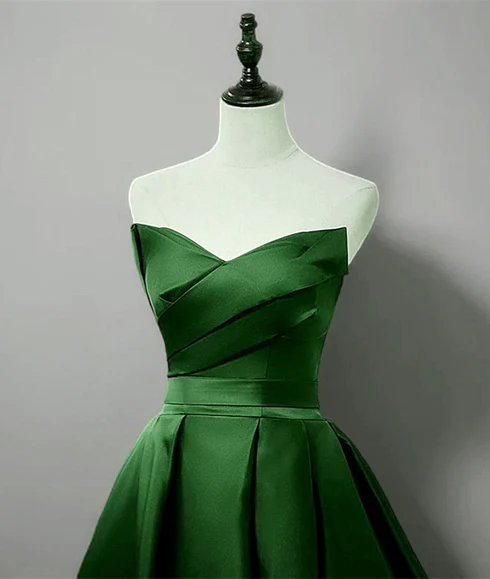Simple Green A Line Sweetheart Strapless Satin Long Prom Dress, Evening Dress GG200