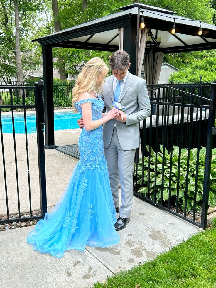 Fairy Mermaid Off The Shoulder Blue Tulle Applique Long Prom Dress,Evening Dress GG2039