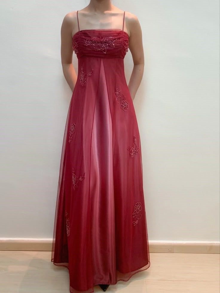Elegant A Line Spaghetti Straps Red Satin Tulle Applique Long Prom Dress,Evening Dress GG2068
