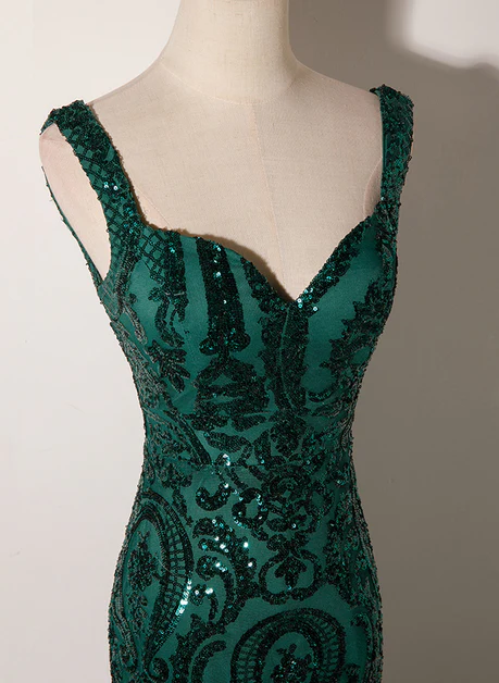 Exquisite Mermaid Green Sweetheart Sequins Long Prom Dress, Evening Dress GG206