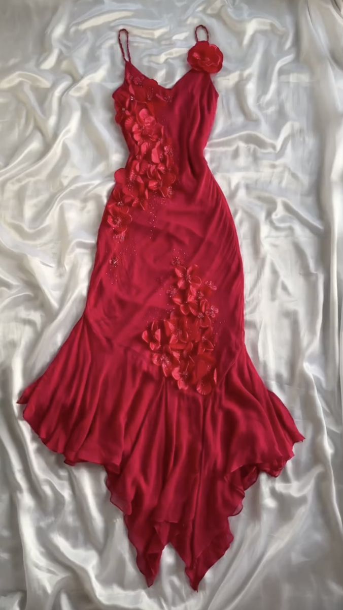 Chic Mermaid Spaghetti Straps Red Chiffon Applique Long Prom Dress,Evening Dress GG2089