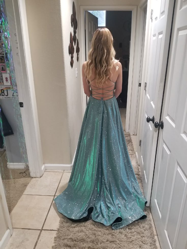 Glitter A Line Spaghetti Straps Satin Sequin Long Prom Dress,Evening Dress GG2107