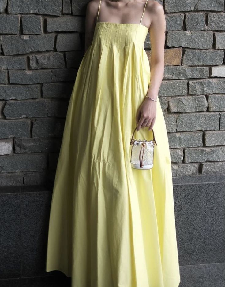 Elegant Spaghetti Straps Yellow Satin Long Prom Dress,Evening Dress GG2117