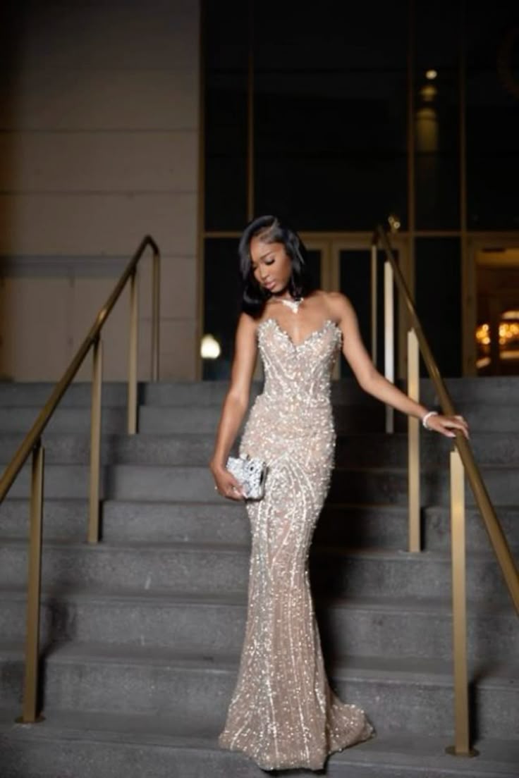 Gorgeous Mermaid Strapless Champagne Satin Beaded Long Prom Dress,Evening Dress GG2156