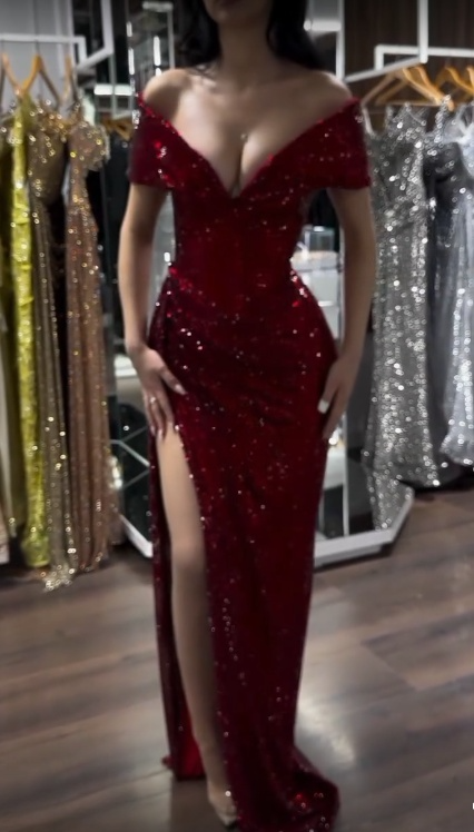 Sexy Mermaid Off The Shoulder Burgundy Satin Beaded Slit Long Prom Dress,Party Dress,Evening Dress GG2215