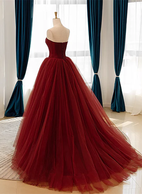 Elegant A Line Sweetheart Wine Red Embroidery Tulle Long Prom Dresses,Evening Dresses GG223
