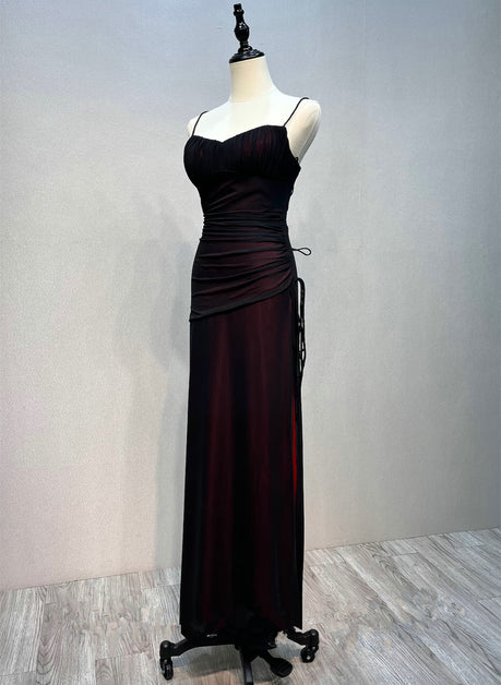 Elegant A Line Black and Red Spaghetti Straps Simple Long Prom Dress, Evening Dress GG224