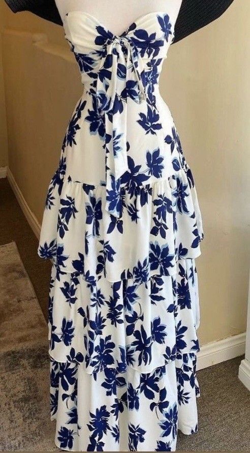 Unique A Line Strapless Chiffon Printing Tiered Long Prom Dress,Party Dress,Evening Dress GG2295