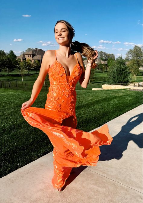 Glitter Mermaid Spaghetti Straps Orange Sequin Slit Backless Long Prom Dress,Party Dress,Evening Dress GG2306