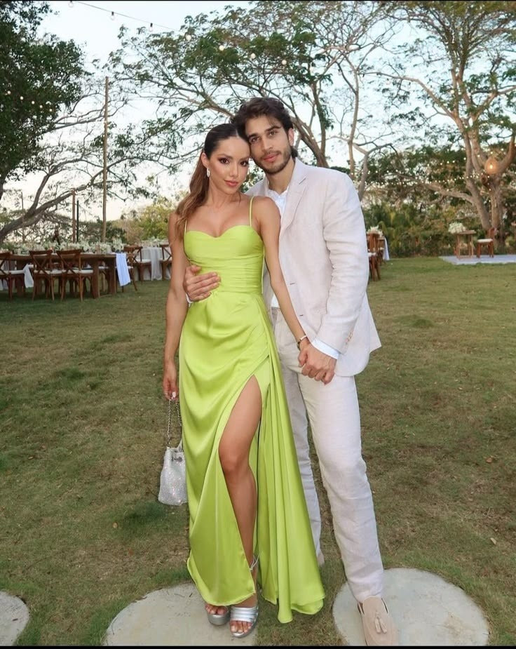 Elegant Mermaid Spaghetti Straps Satin Slit Long Prom Dress,Party Dress,Evening Dress GG2320