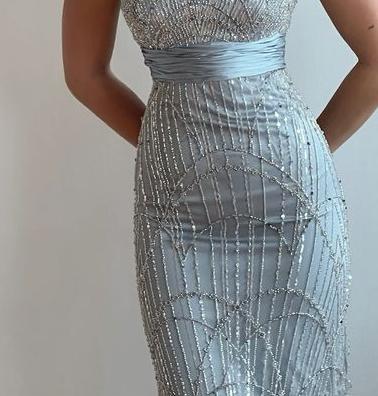 Classy Mermaid Spaghetti Straps Satin Tulle Sequin Long Prom Dress,Party Dress,Evening Dress GG2324