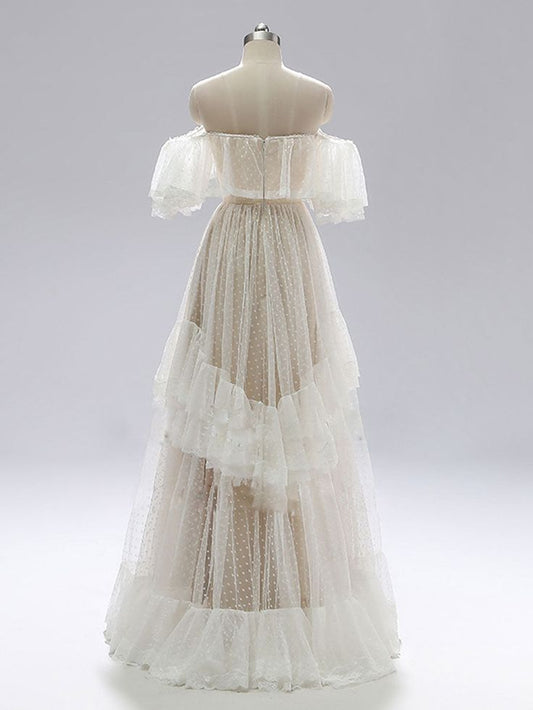 Classy A Line Off The Shoulder Tulle Lace Long Prom Dress,Party Dress,Evening Dress GG2387