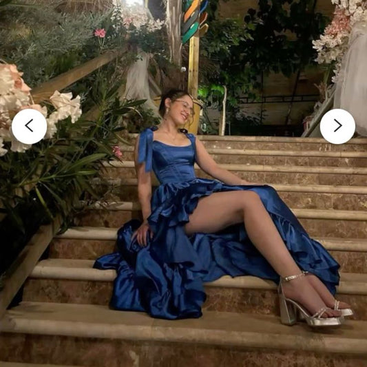 Cute A Line Spaghetti Straps Satin Ruffles Long Prom Dress,Party Dress,Evening Dress GG2398