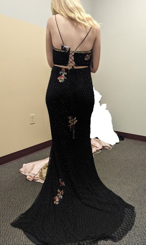 Gorgeous Mermaid Spaghetti Straps Black Tulle Sequin Beaded Applique Slit Prom Dress,Party Outfits GG2401